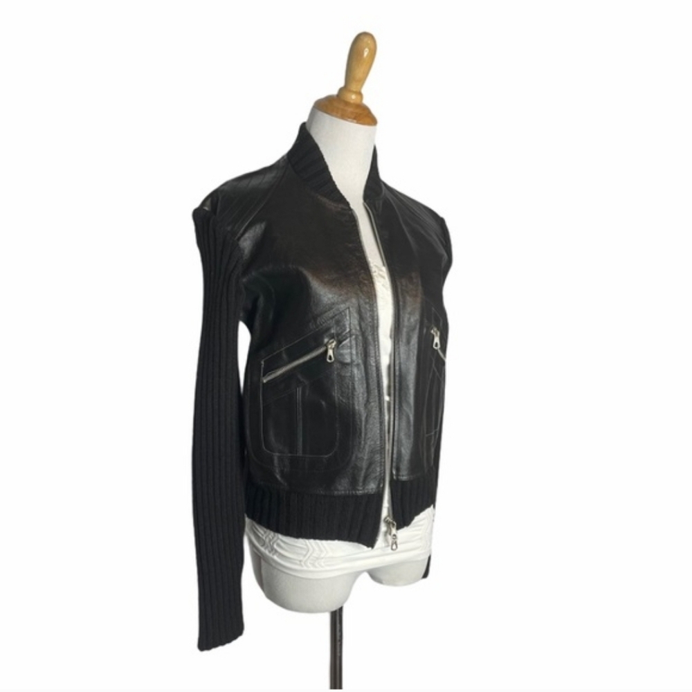 Vintage Pinko Faux Leather/Sweater Moto Jacket m - Picture 3 of 3